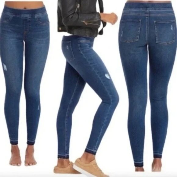 Spanx Distressed  Ankle Skinny Pull-on Blue Jeans Size M - Picture 1 of 11